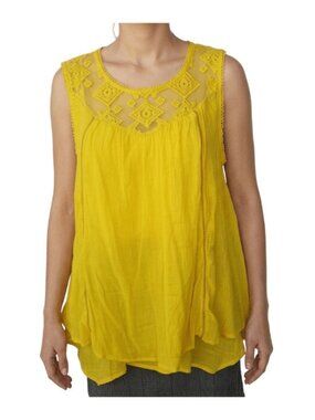 JPR Studio Sleeveless Top Lace Yoke Crepe Lined Crochet Trim Womens Size Large